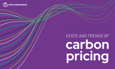 Blue background with text  State and Trends of Carbon Pricing 