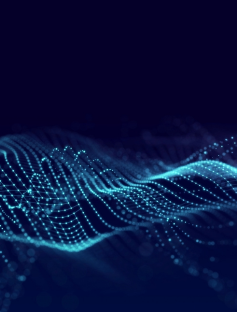 Cyan and purple dotted wave on dark blue background. Photo: Alina/Adobe Stock