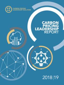 Carbon Pricing Leadership Report in white text in a blue background